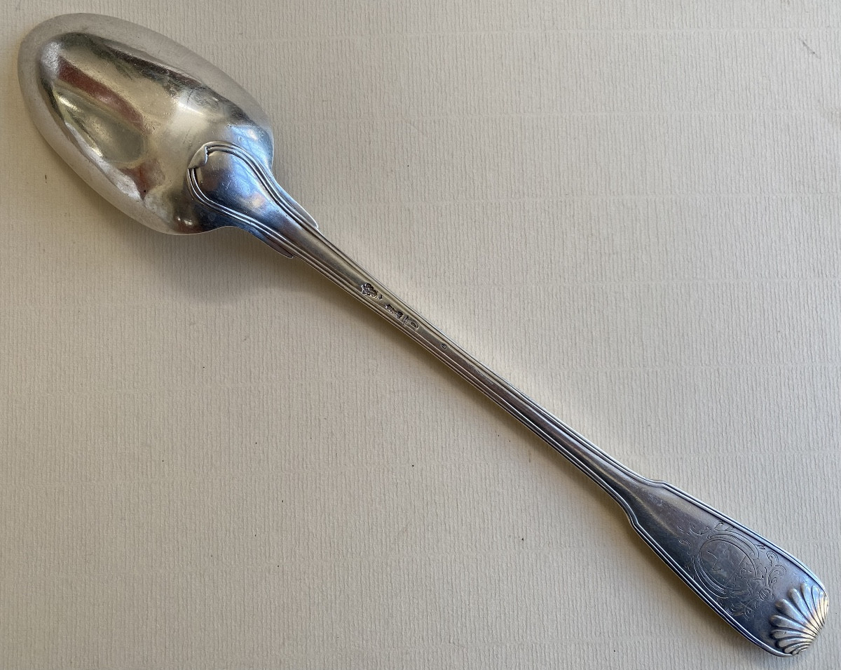 Silver Serving Spoon, With Shell Motifs And Coat Of Arms, Paris, 1767-photo-2