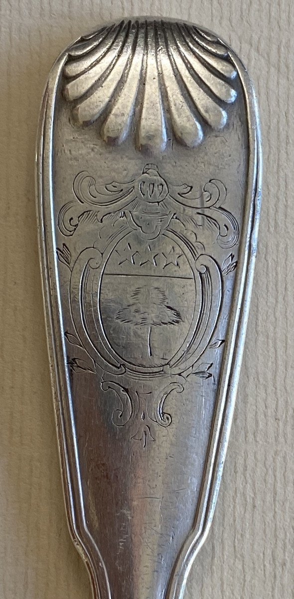 Silver Serving Spoon, With Shell Motifs And Coat Of Arms, Paris, 1767-photo-4
