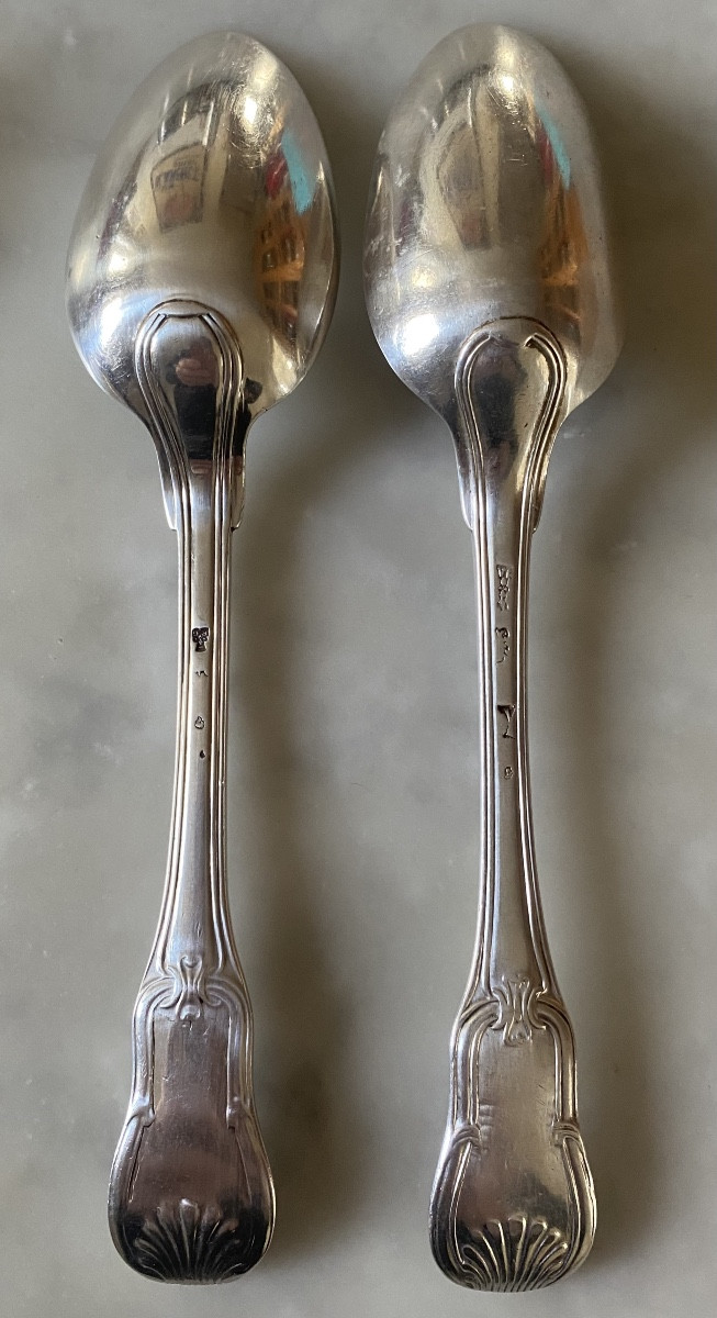 Eloi Guérin, Set Of 6 Flatware, Silver, Filet Violin Shells And Clasps-photo-1