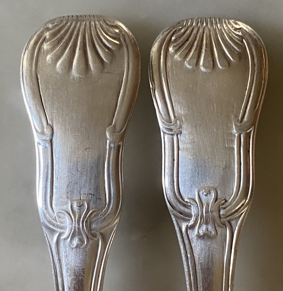 Eloi Guérin, Set Of 6 Flatware, Silver, Filet Violin Shells And Clasps-photo-3