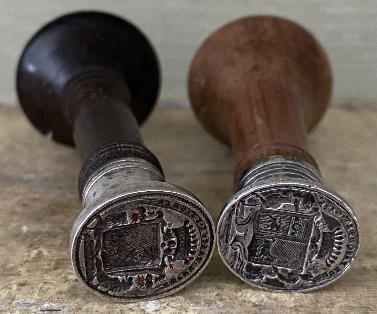 Seals, Silver And Turned Wood, Coat Of Arms-photo-2