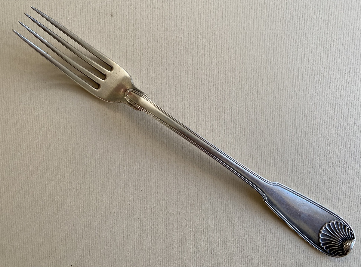 Anthiaume, Fourchette de service, à ragoût, argent, armoiries, Paris 1763-photo-2