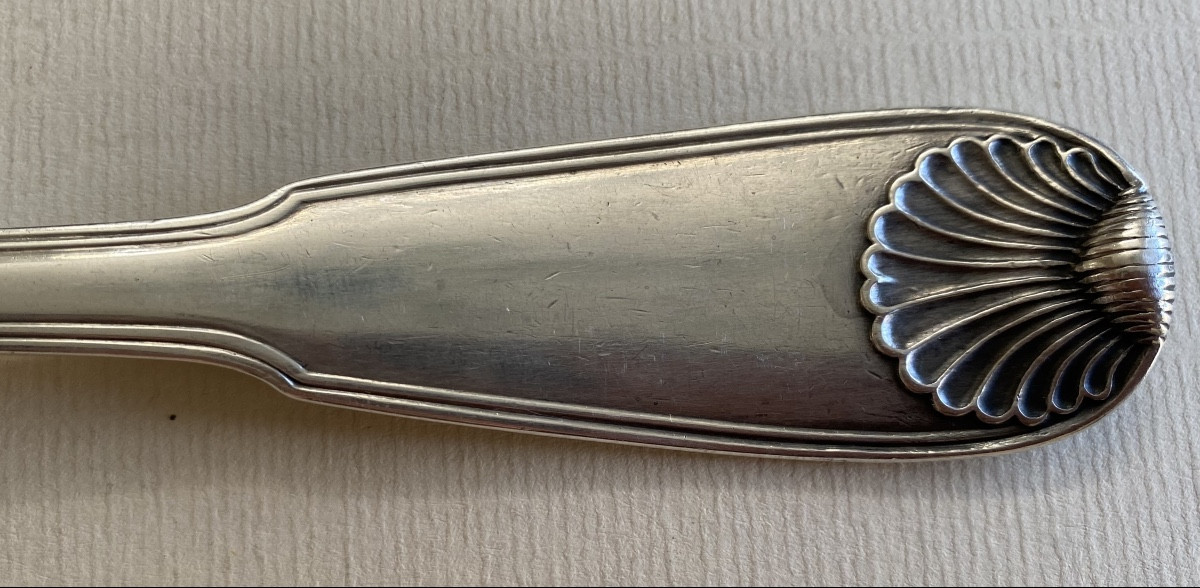 Anthiaume, Fourchette de service, à ragoût, argent, armoiries, Paris 1763-photo-1