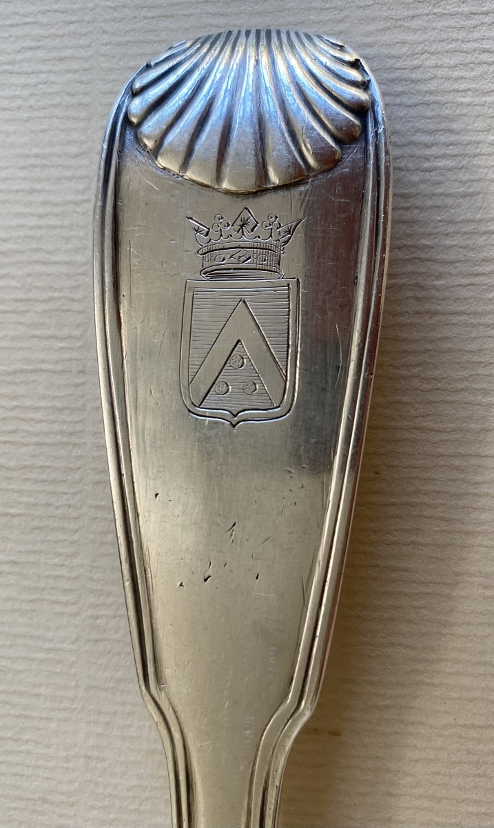 Anthiaume, Fourchette de service, à ragoût, argent, armoiries, Paris 1763-photo-2