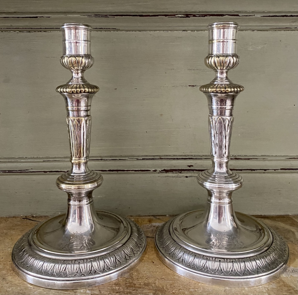 Torches, Candlesticks, Silver-plated Bronze, Crowned C, Coat Of Arms-photo-2