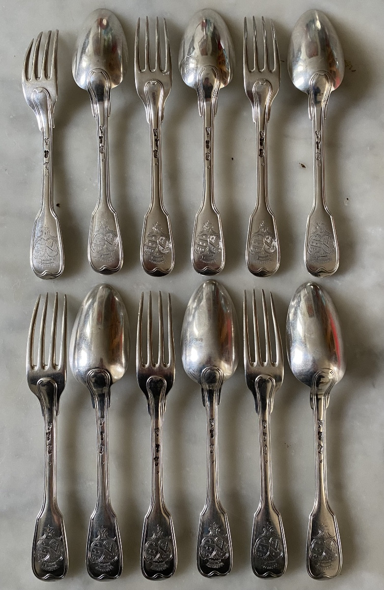 Nicolas Gonthier, Set Of 6 Flatware, Silver, Coat Of Arms-photo-2