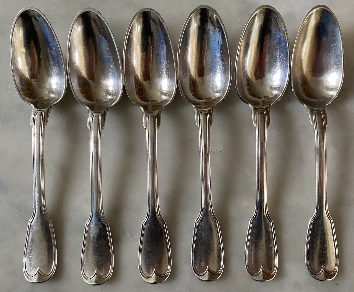 Nicolas Gonthier, Set Of 6 Flatware, Silver, Coat Of Arms-photo-4