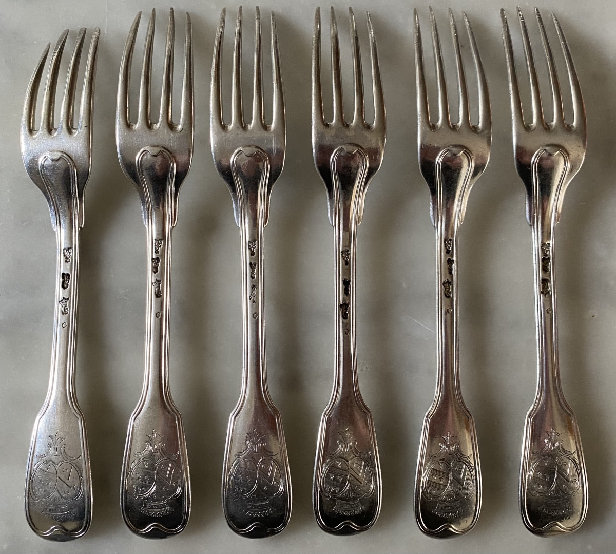 Nicolas Gonthier, Set Of 6 Flatware, Silver, Coat Of Arms-photo-1