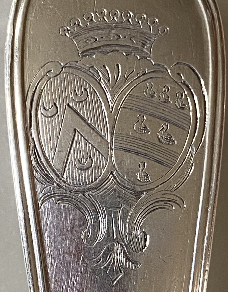 Nicolas Gonthier, Set Of 6 Flatware, Silver, Coat Of Arms-photo-5