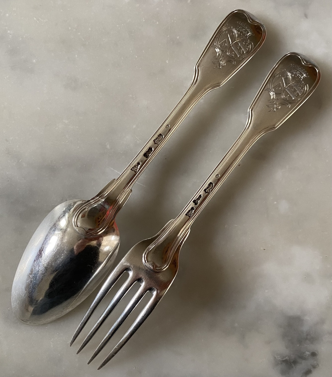 Nicolas Gonthier, Set Of 6 Flatware, Silver, Coat Of Arms-photo-6