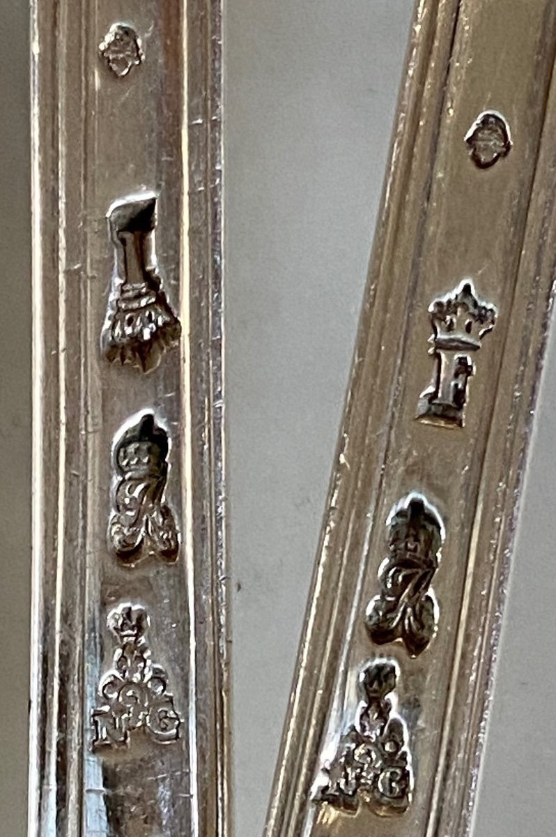 Nicolas Gonthier, Set Of 6 Place Settings, Serving Spoon, Silver, Coat Of Arms-photo-1