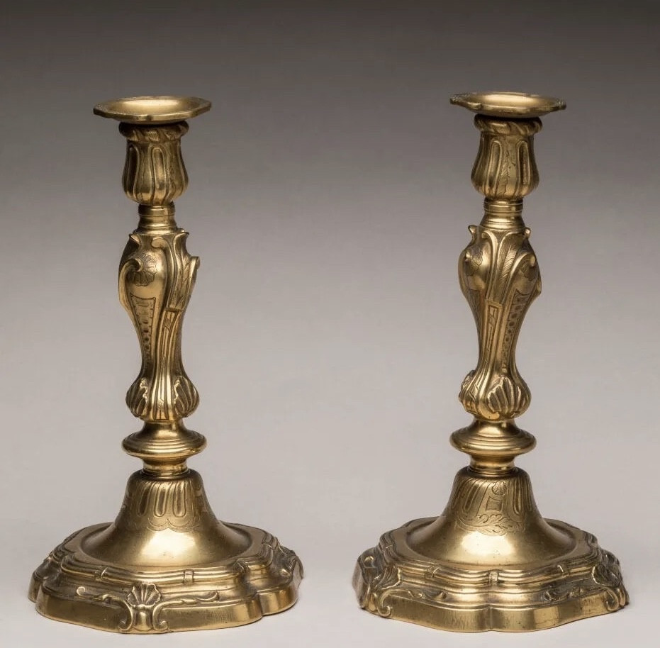 Pair Of Flambeaux, Candlesticks, Gilt Bronze-photo-4