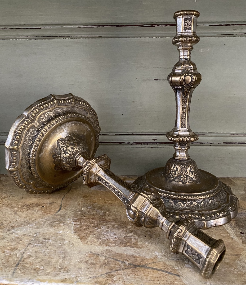 Pair Of Candelabra, Silver-plated Bronze, Regency Period-photo-4