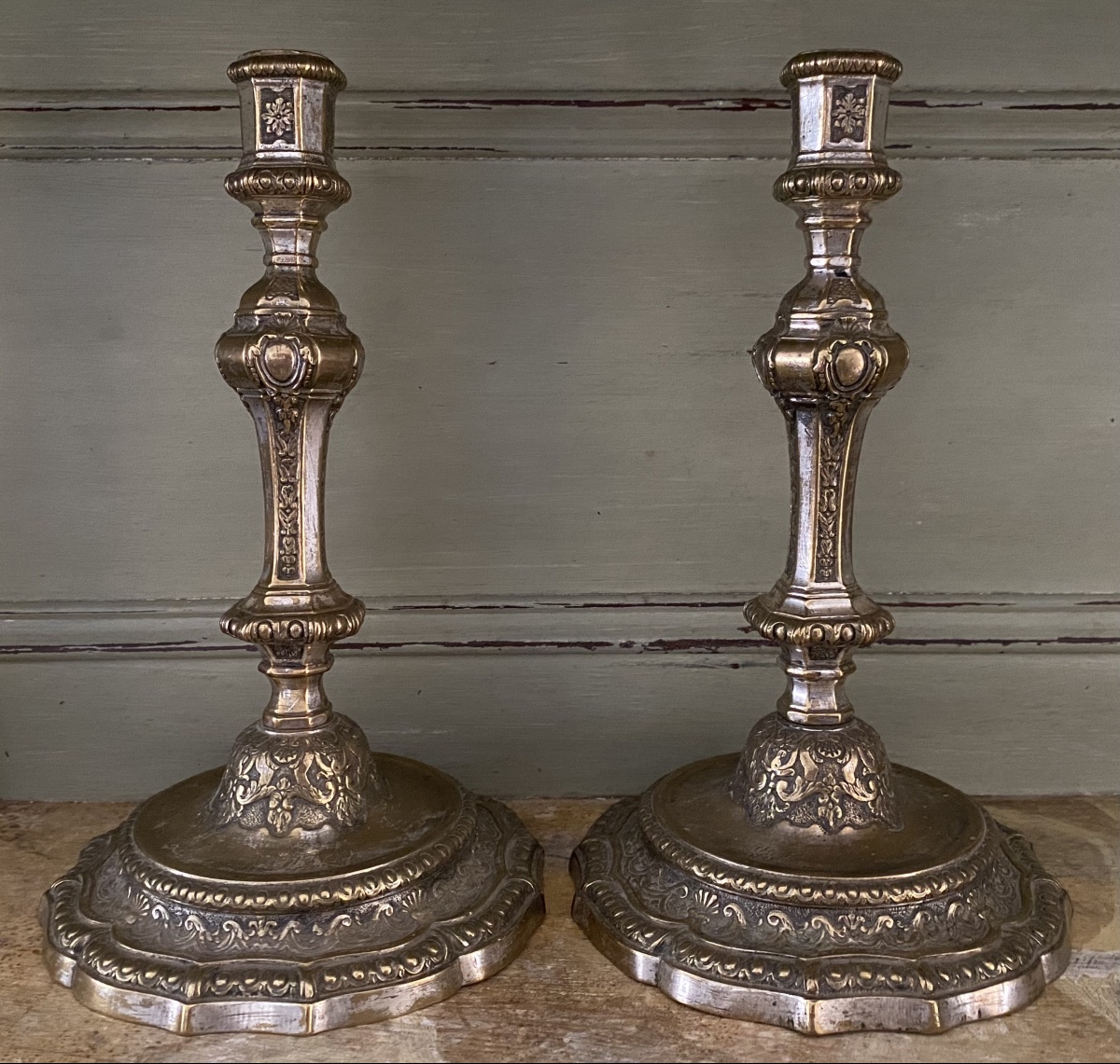 Pair Of Candelabra, Silver-plated Bronze, Regency Period