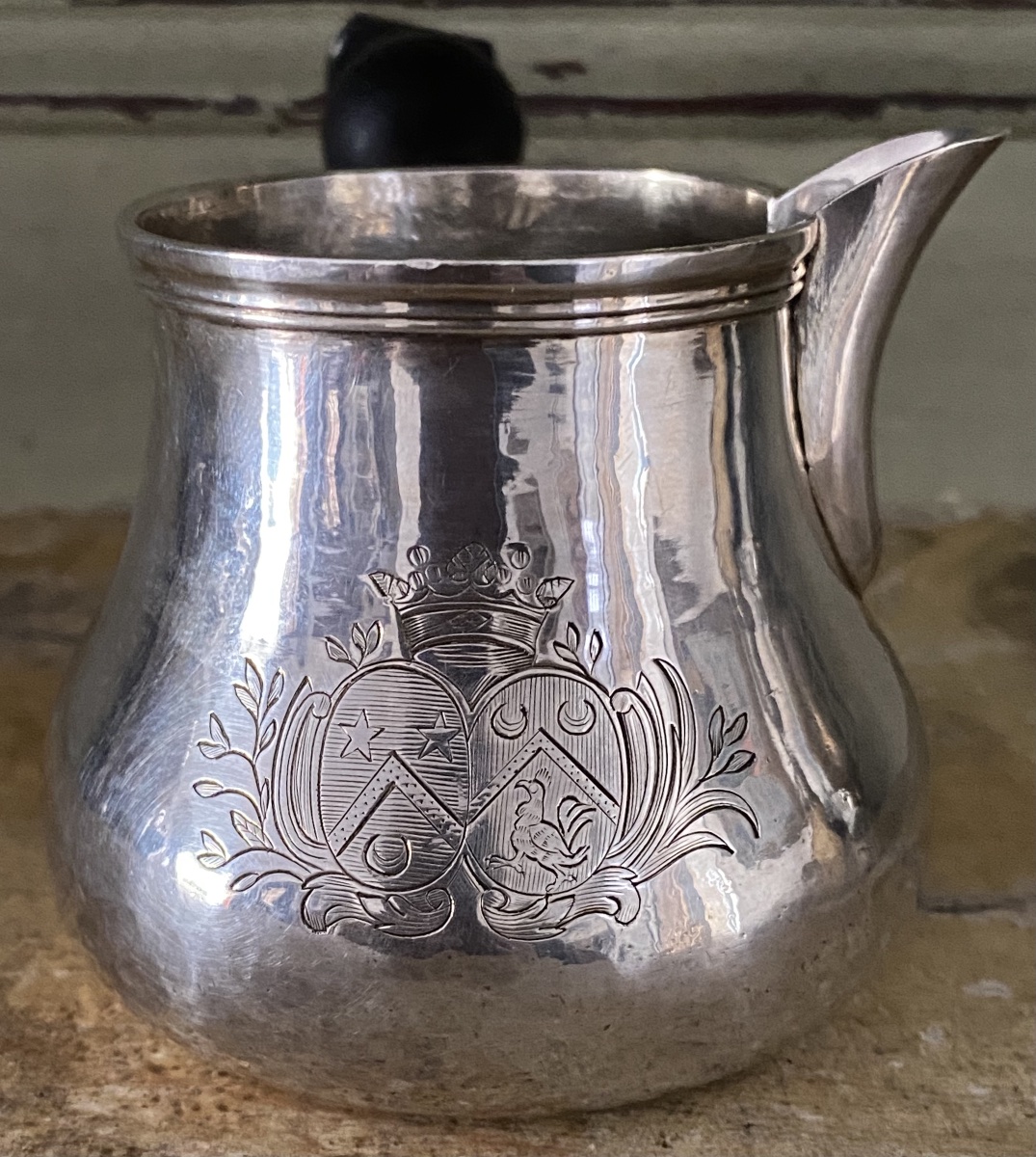 Normandy, Caen, Valognes, Milk Jug, Milk Pitcher, Silver, Coat Of Arms-photo-2