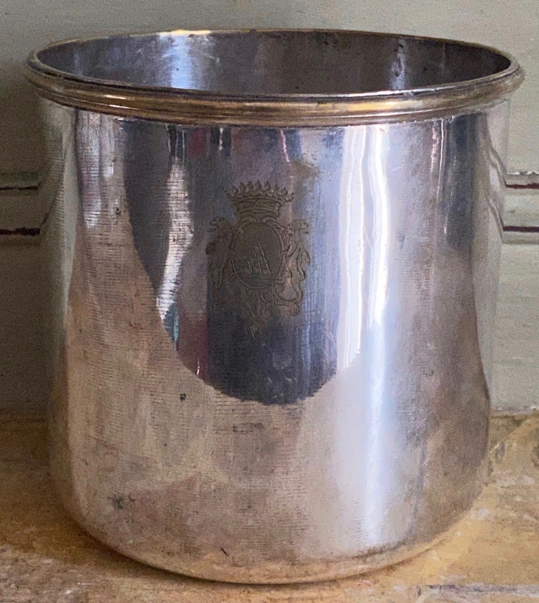 Bucket, Half Bucket, Refresher, Bottle, Glass, Plated Metal, Silver, Coat Of Arms, XVIIIth-photo-2