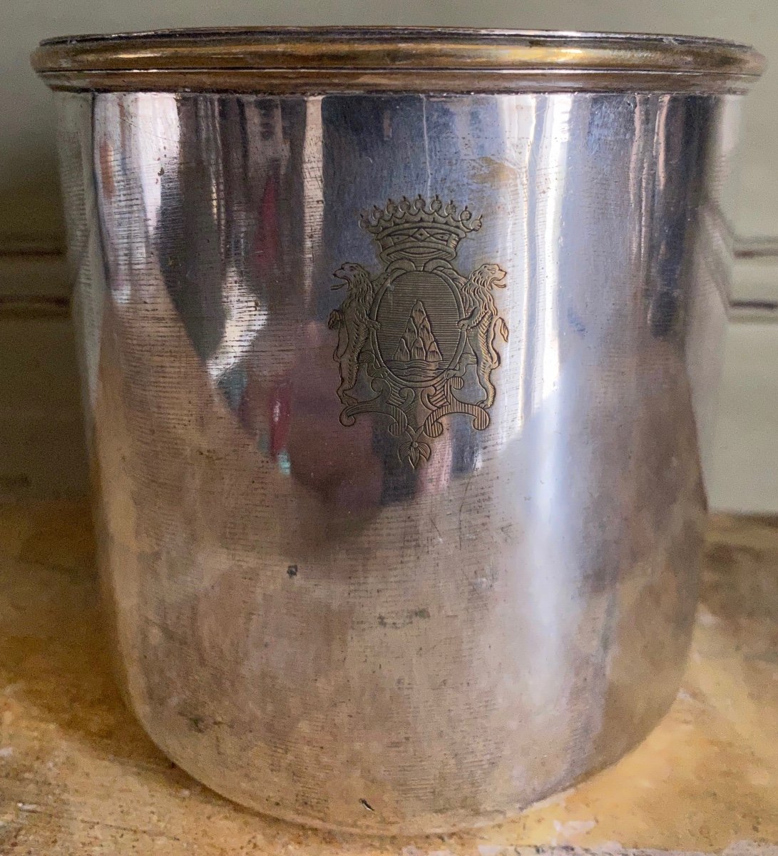 Bucket, Half Bucket, Refresher, Bottle, Glass, Plated Metal, Silver, Coat Of Arms, XVIIIth-photo-1