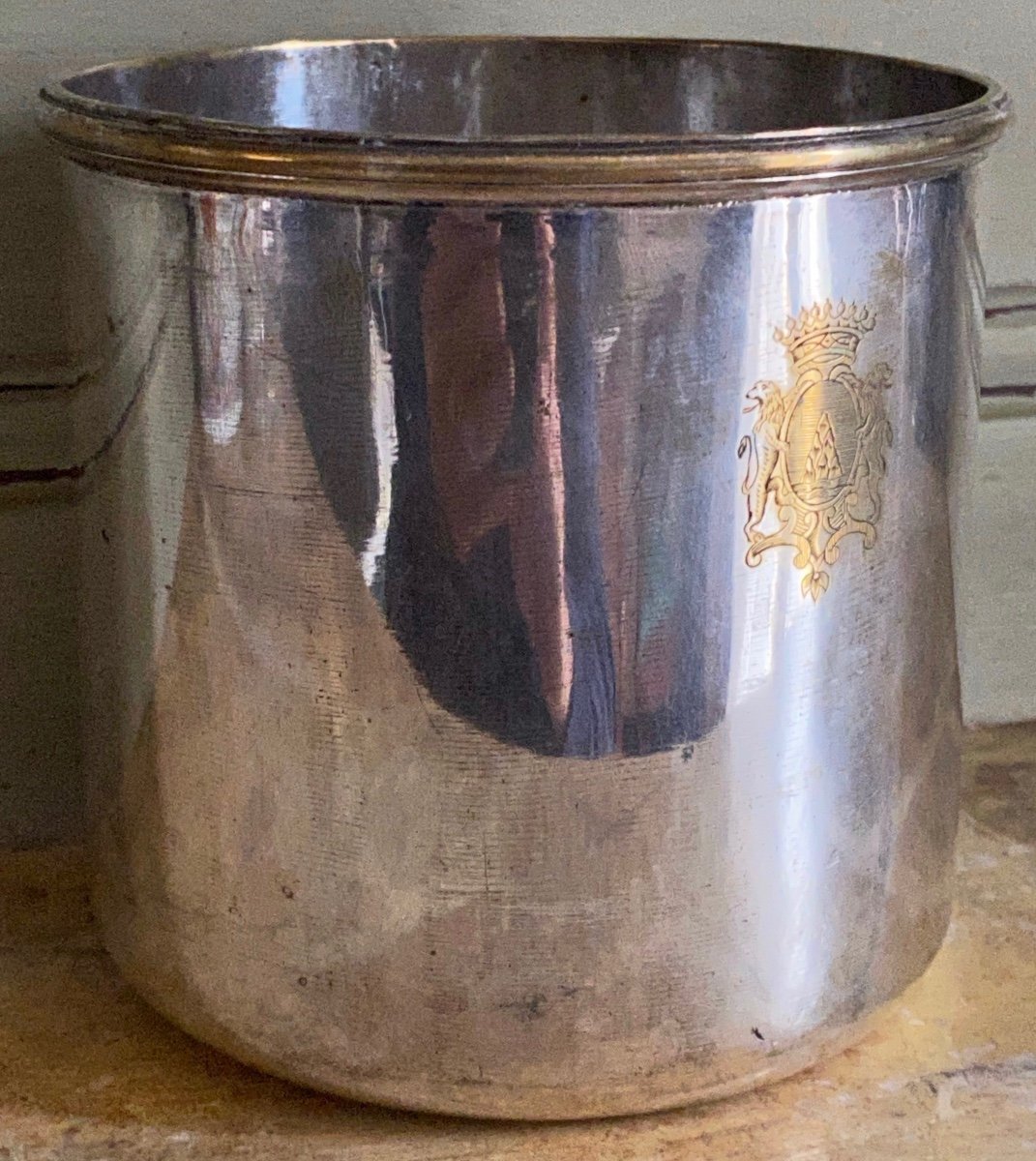 Bucket, Half Bucket, Refresher, Bottle, Glass, Plated Metal, Silver, Coat Of Arms, XVIIIth-photo-3