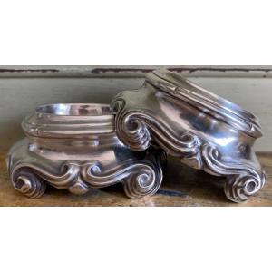 Pair Of Salt Shakers, Salerons, Silver, Montpellier, XVIIIth