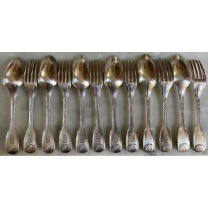 Cutlery, Silver, Nets Shells, Coat Of Arms, Eighteenth