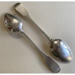 Poitiers, Pair Of Stew Spoons, Silver, 1753