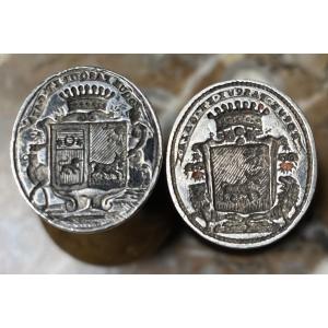 Seals, Silver And Turned Wood, Coat Of Arms