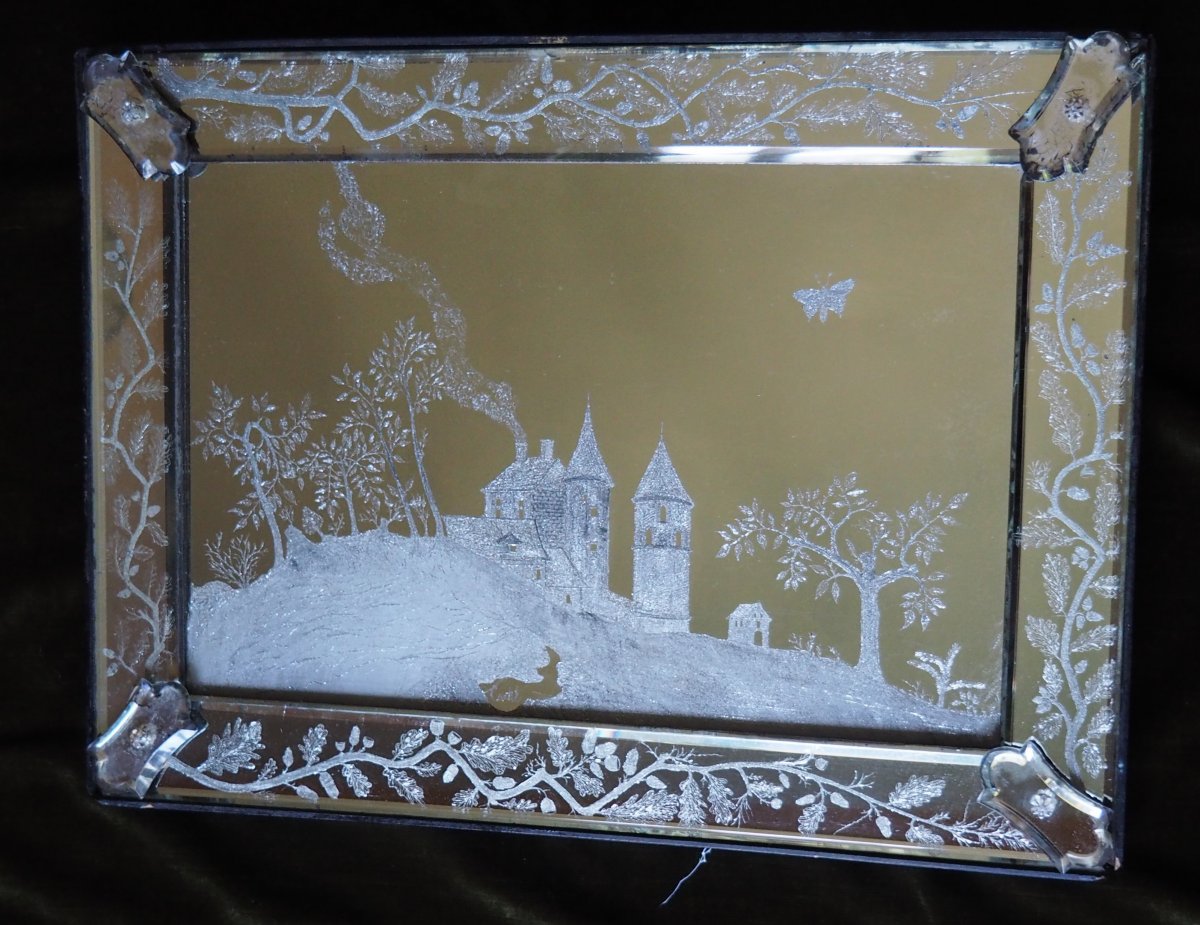 Mirror Engraved With A Landscape