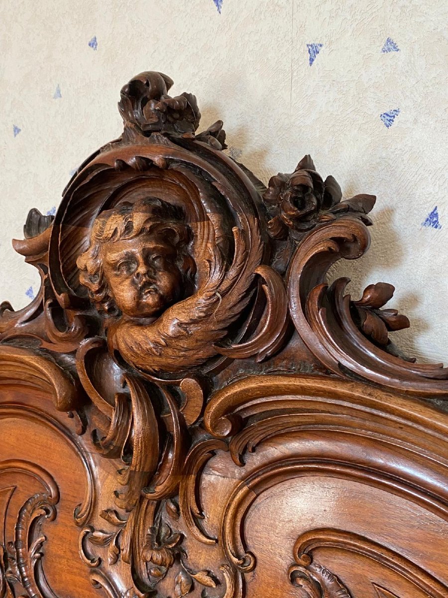 lit en noyer sculpté de style Louis XV – époque XIXe siècle-photo-4