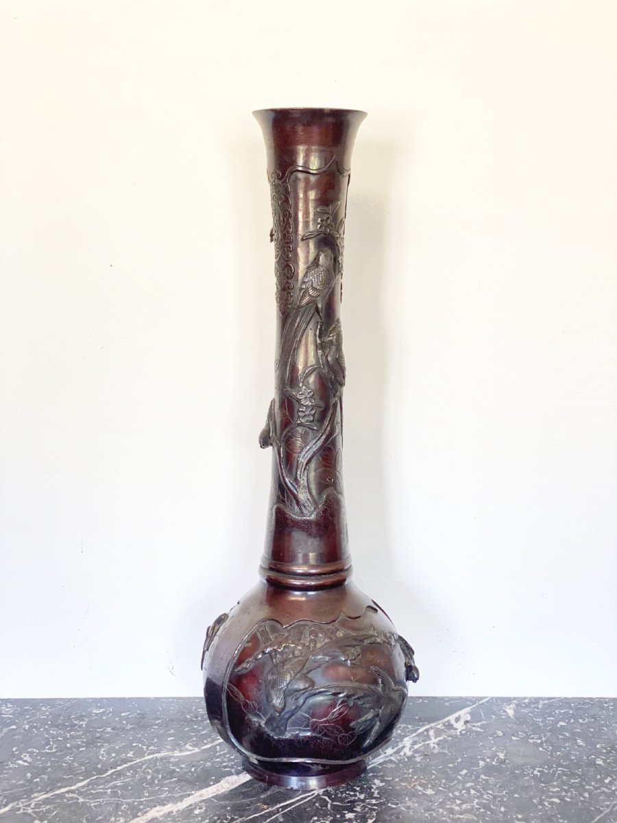 Pair Of Large Japanese Patinated Bronze Vases – Meiji Period – Yoshida-zō-photo-2