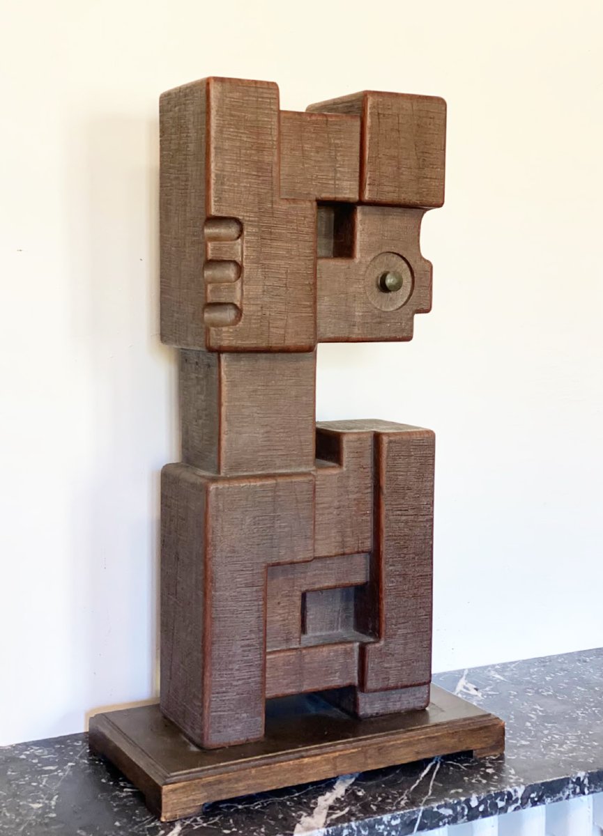 Serge Benoit – Sculpture abstraite monoxyle en azobé et métal – vers 1980-photo-2