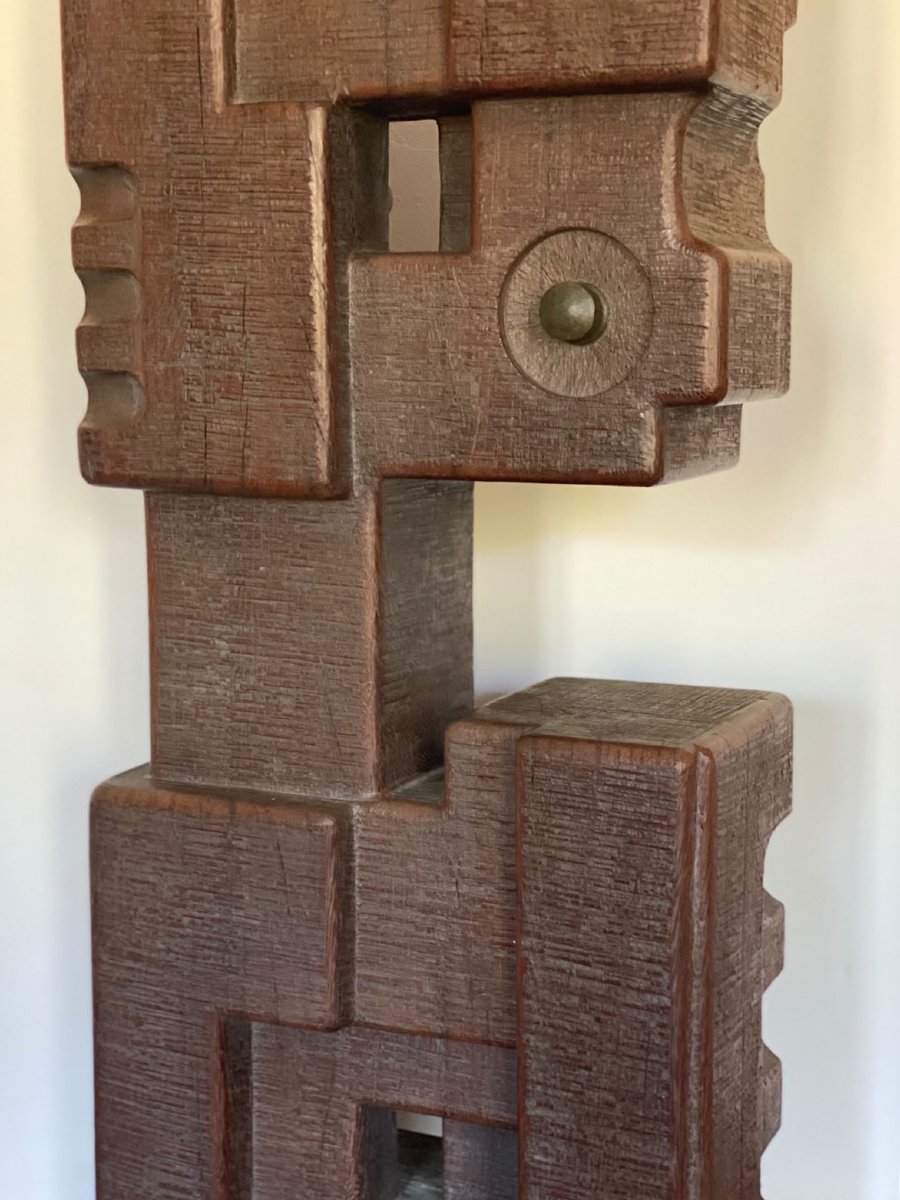 Serge Benoit – Sculpture abstraite monoxyle en azobé et métal – vers 1980-photo-3