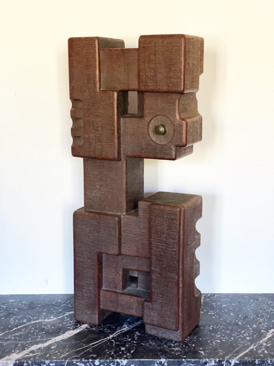 Serge Benoit – Sculpture abstraite monoxyle en azobé et métal – vers 1980