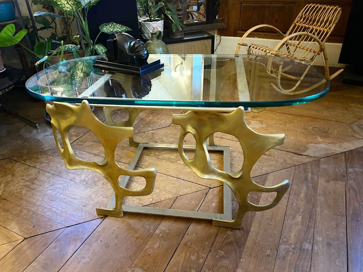 Table basse sculpturale en bronze doré – Dans l'esprit de Fred Brouard – XXe siècle -photo-2