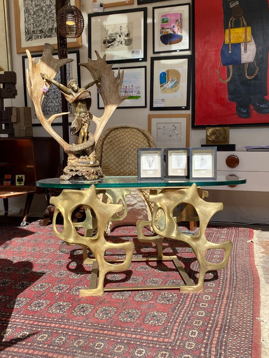 Table basse sculpturale en bronze doré – Dans l'esprit de Fred Brouard – XXe siècle 