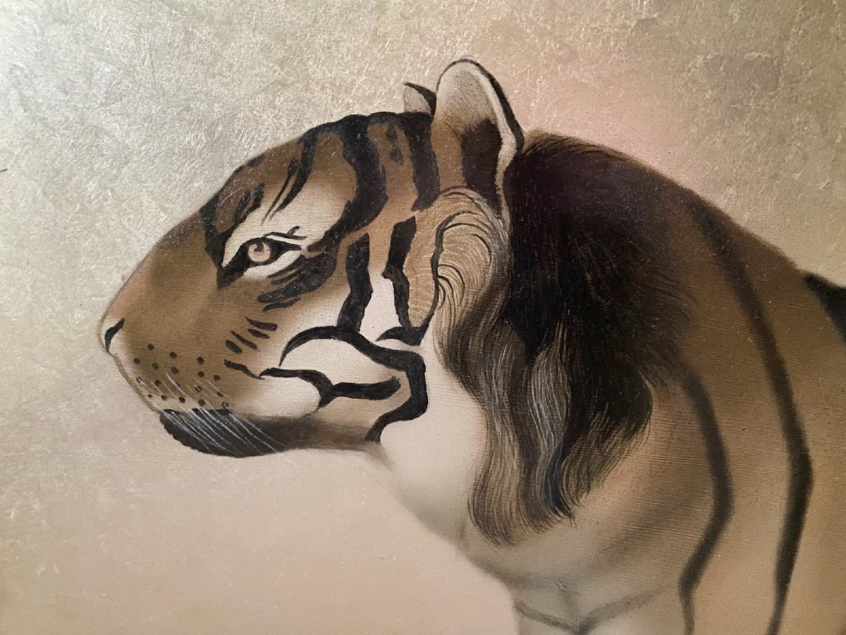 L. R. Laffitte – Large Tiger On A Gold Background – Circa 1960  Large Decorative Panel-photo-2