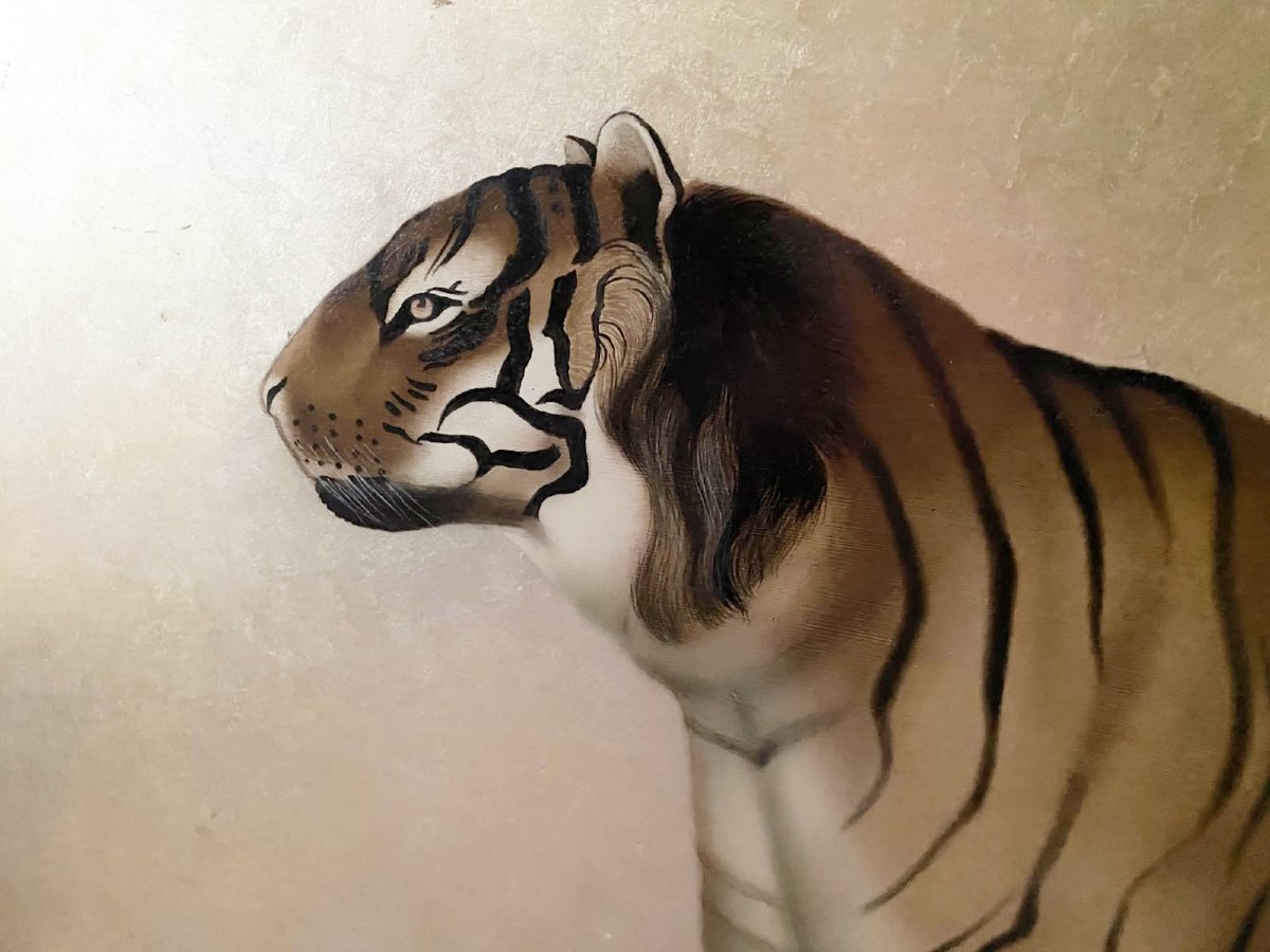 L. R. Laffitte – Large Tiger On A Gold Background – Circa 1960  Large Decorative Panel-photo-3