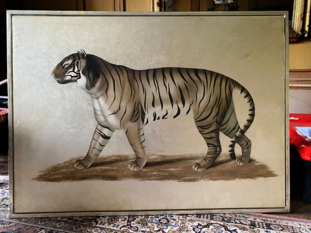 L. R. Laffitte – Large Tiger On A Gold Background – Circa 1960  Large Decorative Panel-photo-5