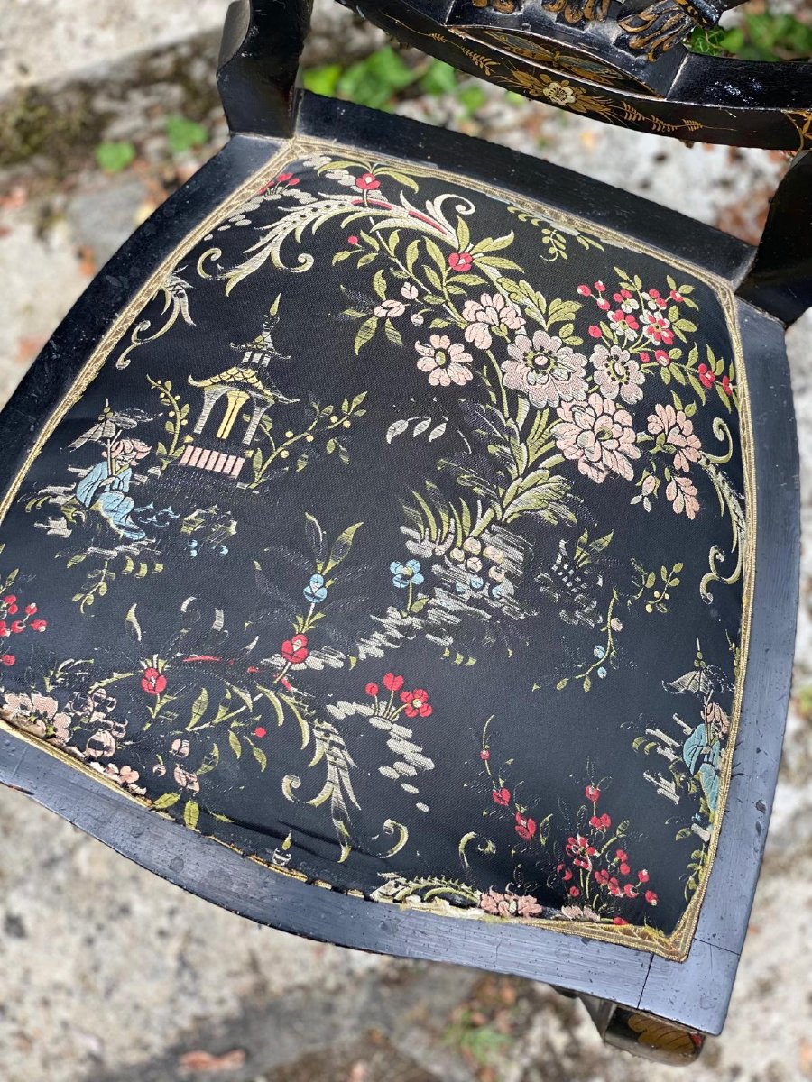 Suite de trois chaises Napoléon III en bois noirci à décor japonisant – XIXe siècle-photo-7