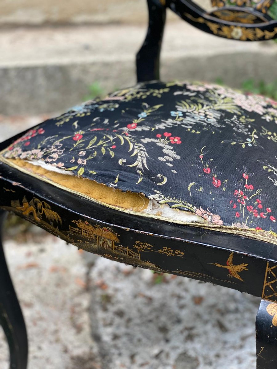 Suite de trois chaises Napoléon III en bois noirci à décor japonisant – XIXe siècle-photo-8