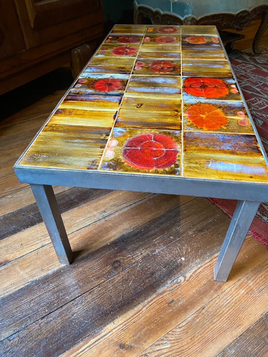 Coffee Table Made Of Lacquered Metal And Glazed Ceramic – 1960s–1970s-photo-1