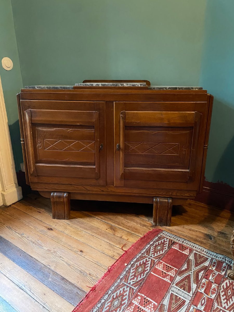 Oak And Marble Sideboard – In The Style Of Charles Dudouyt – Circa 1940–1950-photo-3
