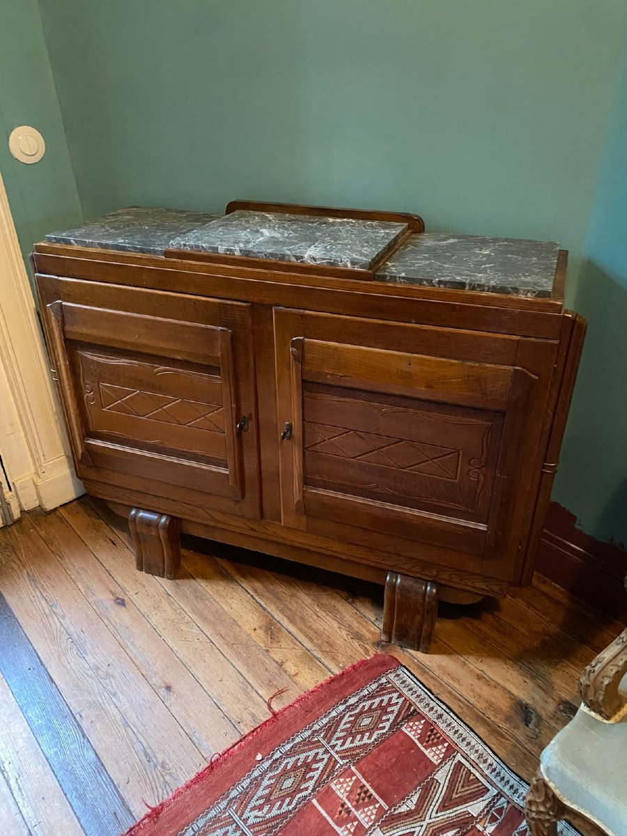 Oak And Marble Sideboard – In The Style Of Charles Dudouyt – Circa 1940–1950
