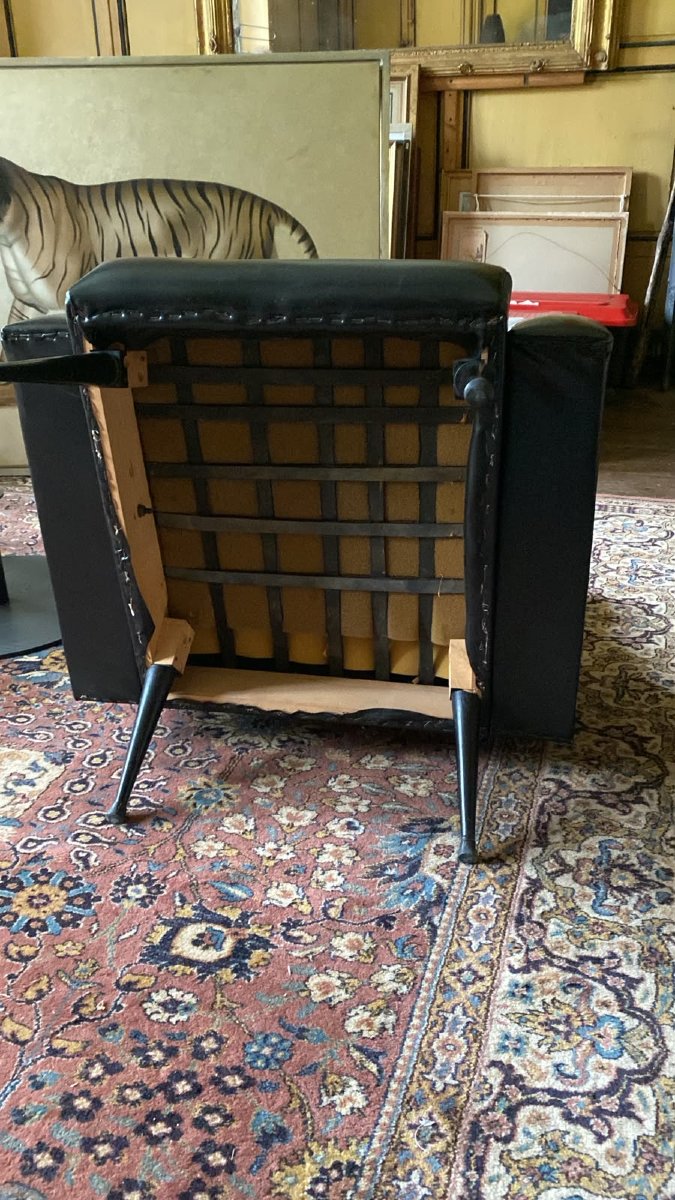 Fauteuil vintage en skaï noir et pieds métalliques – Années 1950-1960-photo-1