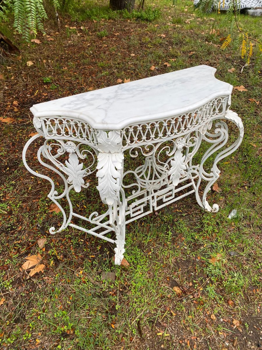 Decorative Wrought-iron Console Table With White Marble – First Half Of The 20th Century-photo-2