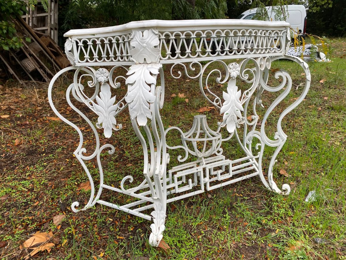 Decorative Wrought-iron Console Table With White Marble – First Half Of The 20th Century-photo-3