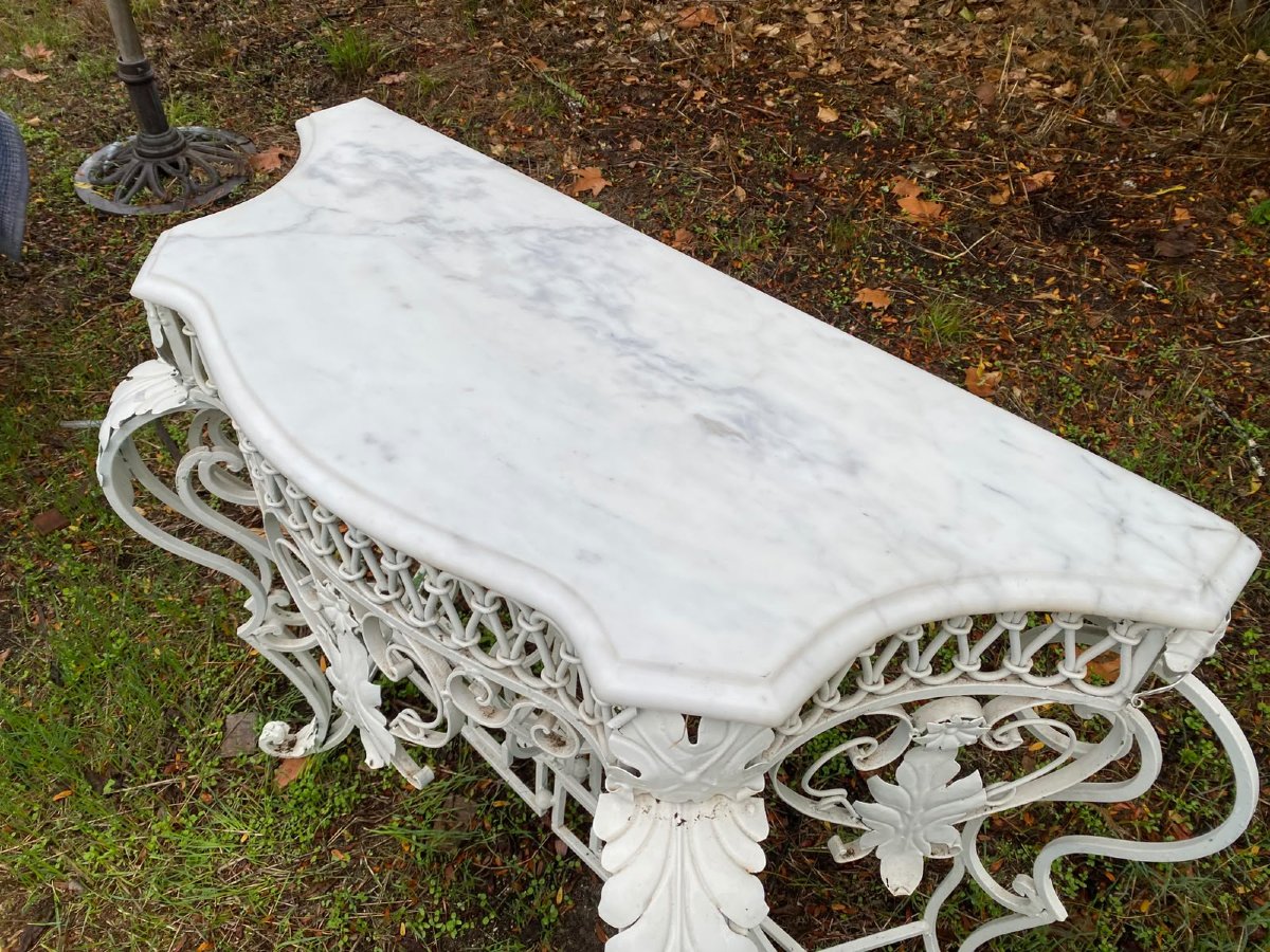 Decorative Wrought-iron Console Table With White Marble – First Half Of The 20th Century-photo-4