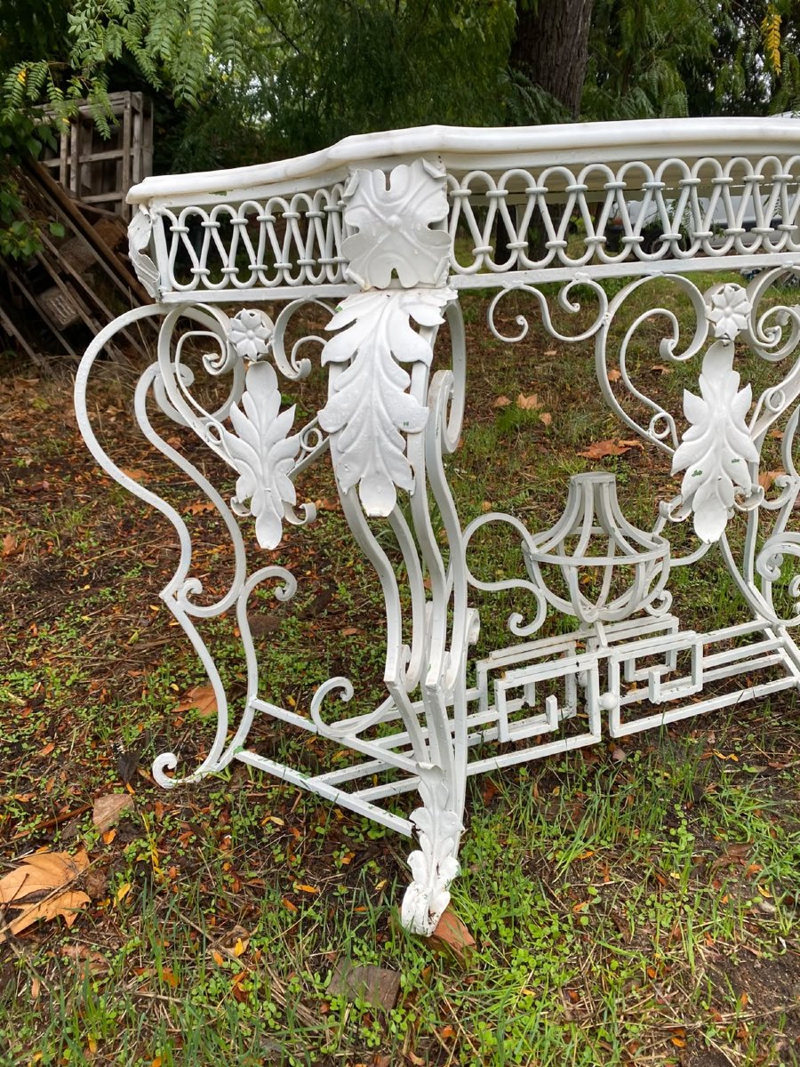 Decorative Wrought-iron Console Table With White Marble – First Half Of The 20th Century-photo-4