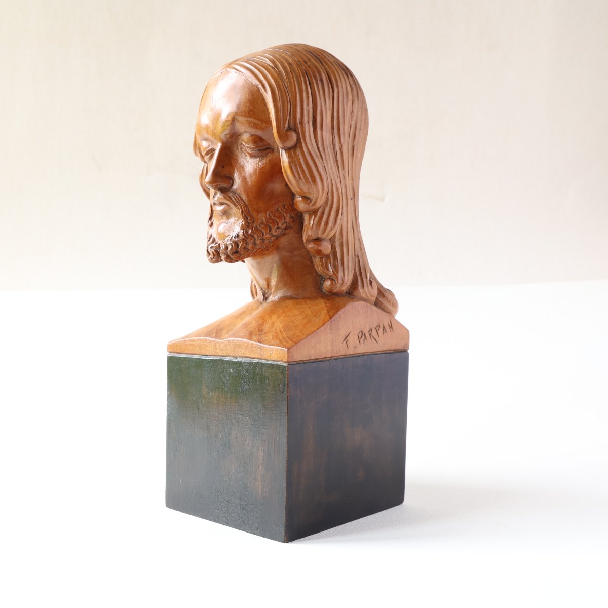 Ferdinand Parpan (1902–2004) – Buste du Christ en bois sculpté-photo-1