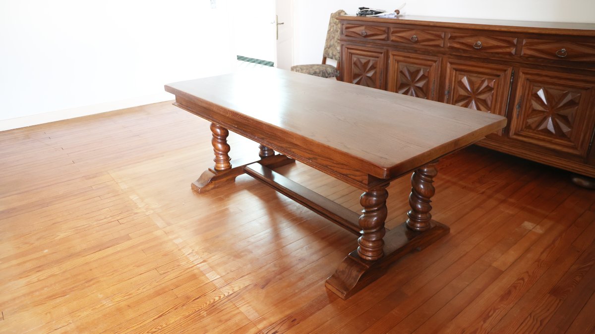 Grande table de salle à manger de style Louis XIII – XXe siècle-photo-2