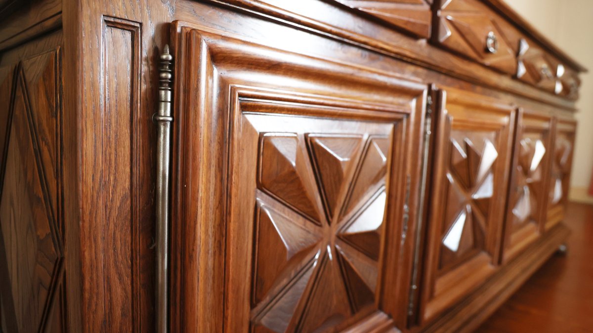 Grande enfilade à quatre portes et quatre tiroirs – Style Louis XIII – Fabrication artisanale-photo-4